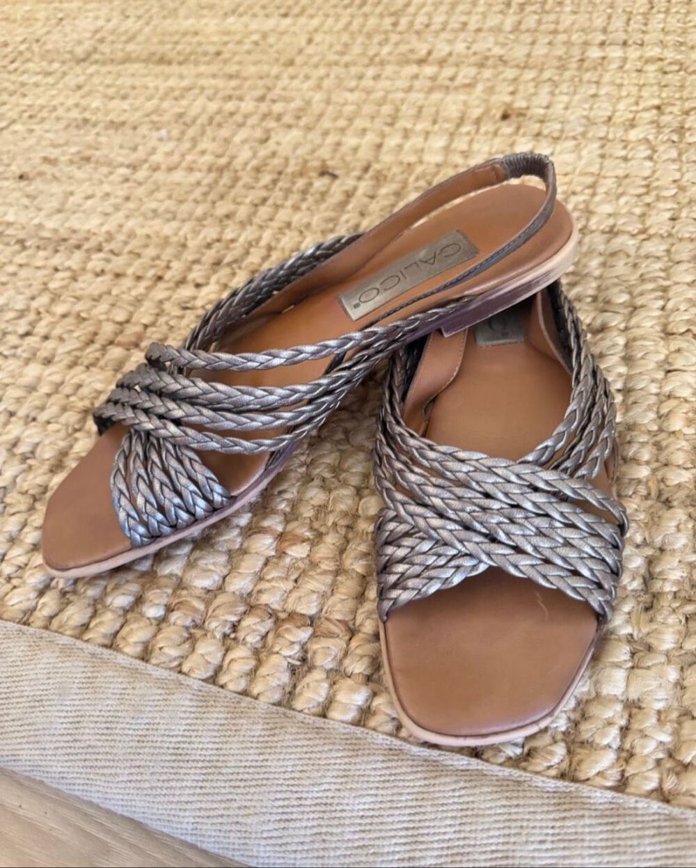 Calico Size 8 Metallic Woven Leather Slingback Sandals Square Toe
